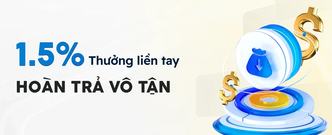 Thưởng liền tay hoàn trả ngay 1.5%